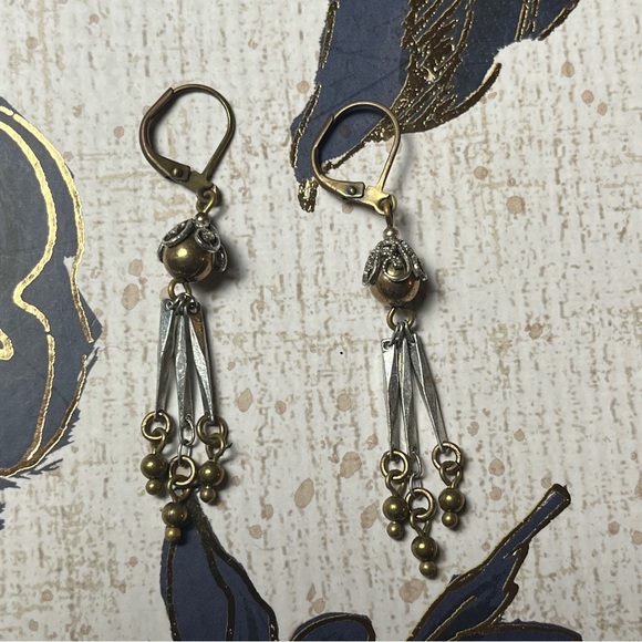 Vintage Gold and Silver Filigree Beaded Dangle Earrings D3 - Picture 1 of 6